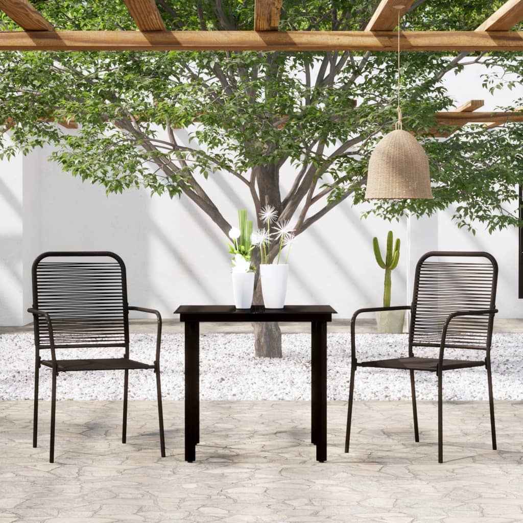 Dining Set | Black | Powder-coated steel, glass, cotton rope | Durable