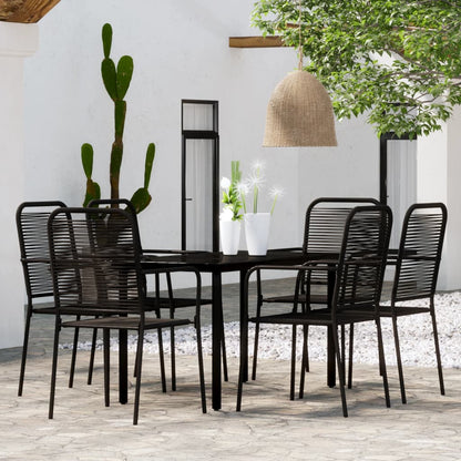 Dining Set | Black | Powder-coated steel, glass, cotton rope | Medium