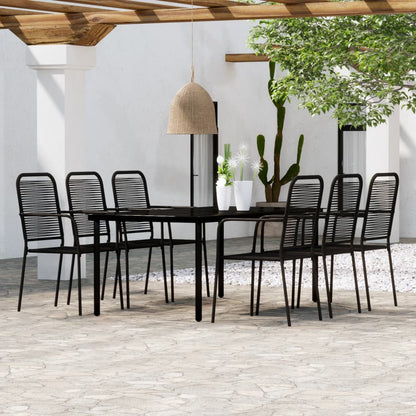 Dining Set | Black | Powder-coated steel, tempered glass, cotton rope