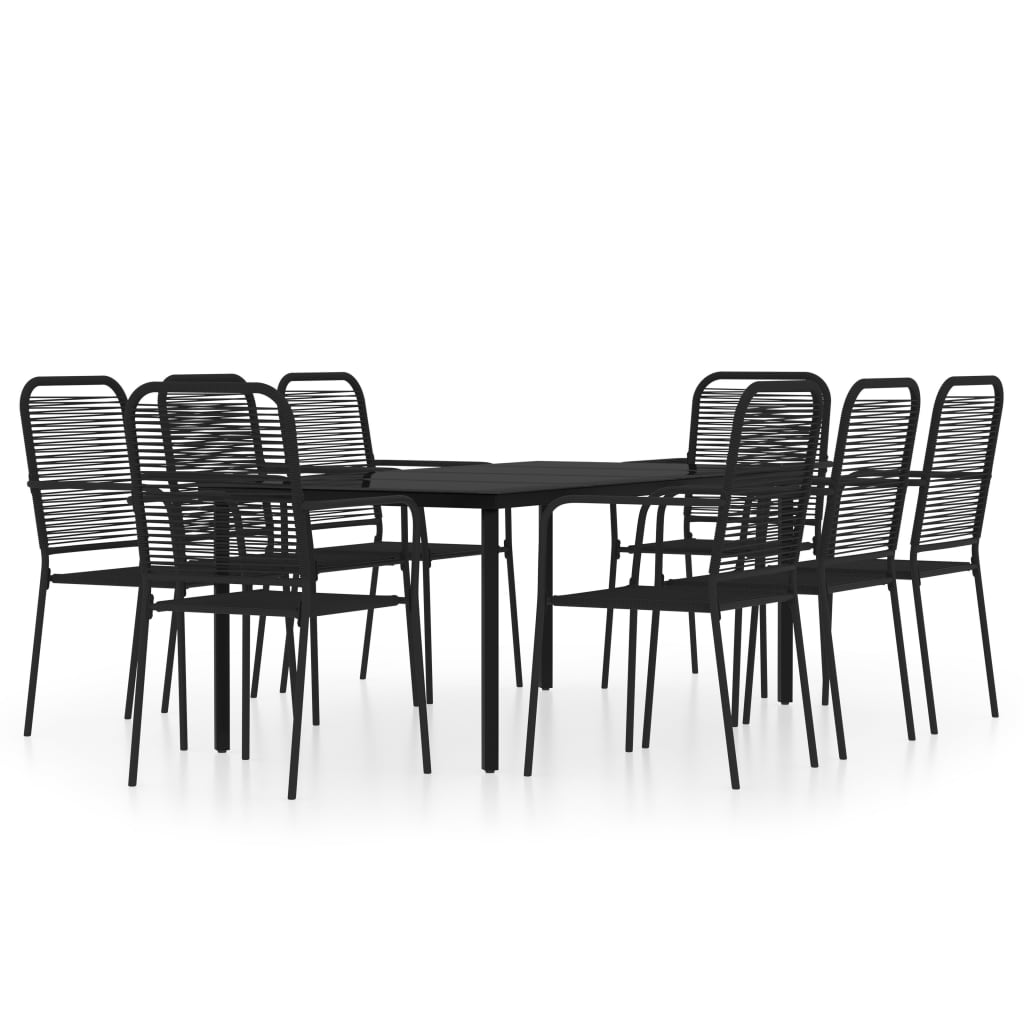 Dining Set | Black | Powder-coated steel, glass, cotton rope | Large