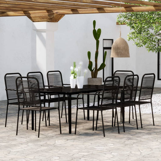 Dining Set | Black | Powder-coated steel, glass, cotton rope | Large
