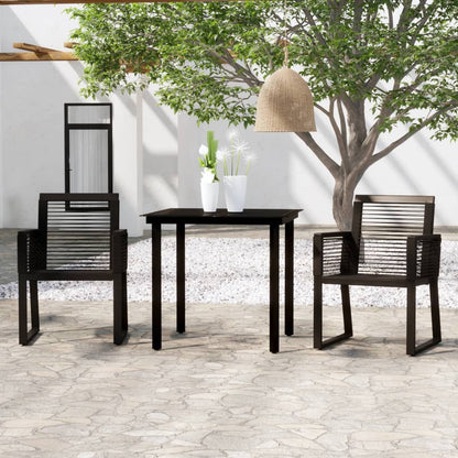 Dining Set | Black | Powder-Coated Steel, Glass, PVC Rattan | Medium