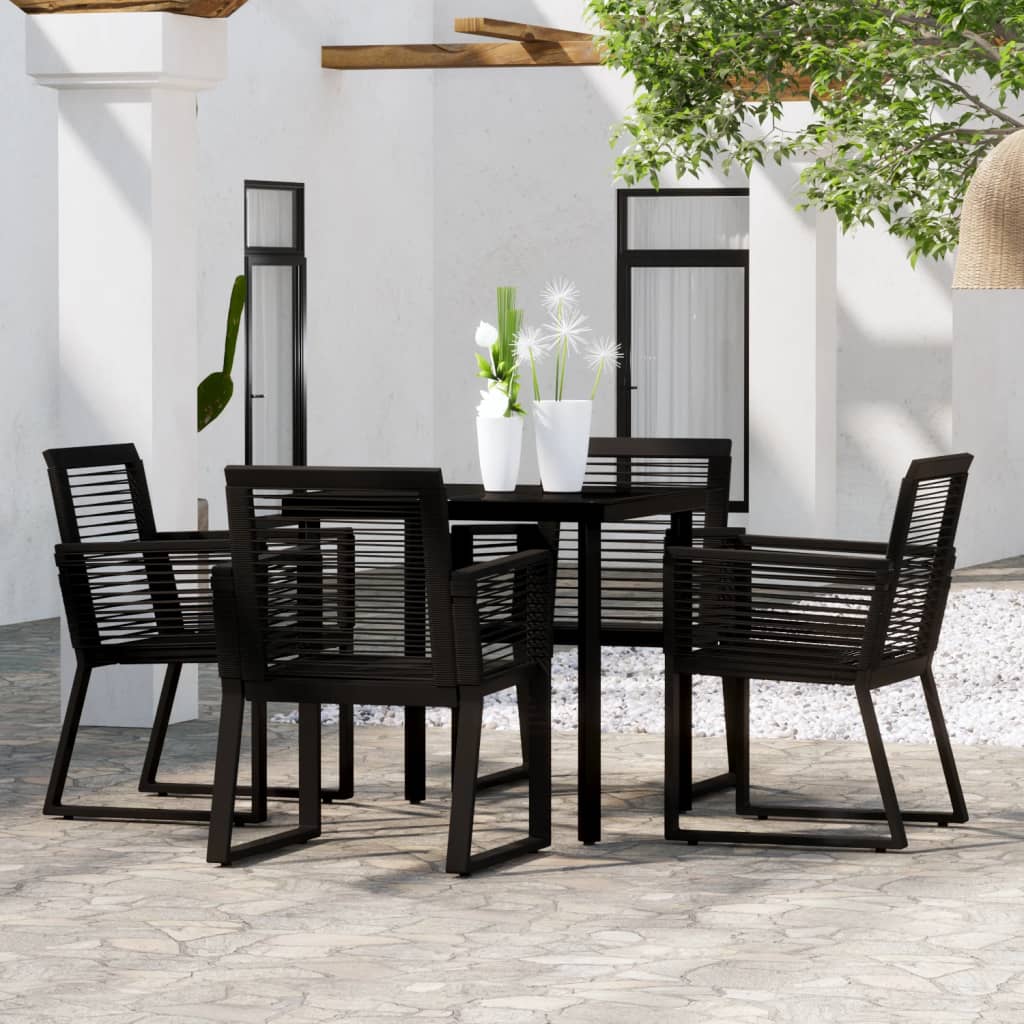 Dining Set | Black | PVC rattan, powder-coated steel, glass | Standard