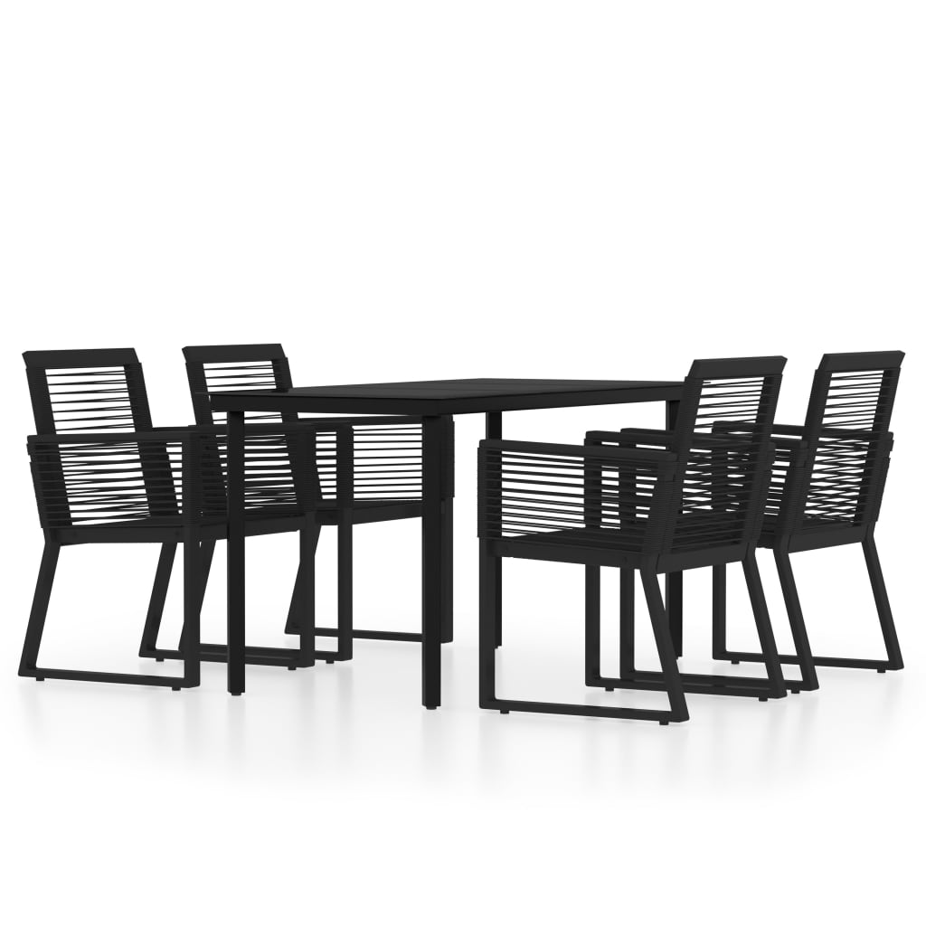 Dining Set | Black | Powder-coated steel, glass, PVC rattan | Medium