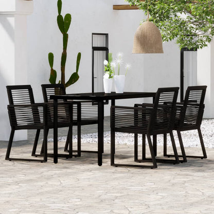Dining Set | Black | Powder-coated steel, glass, PVC rattan | Medium