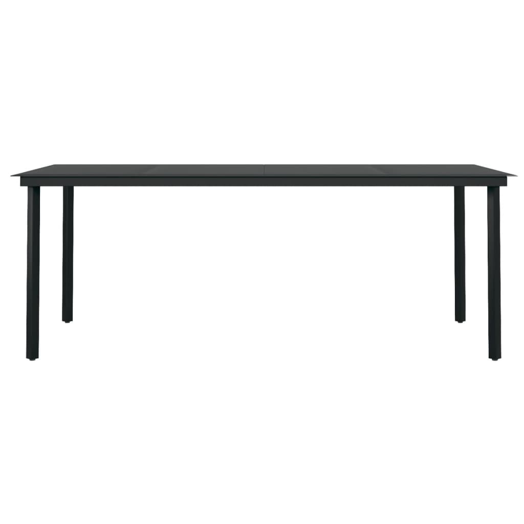 Dining Set | Black | Powder-coated steel, PVC rattan, glass | Large