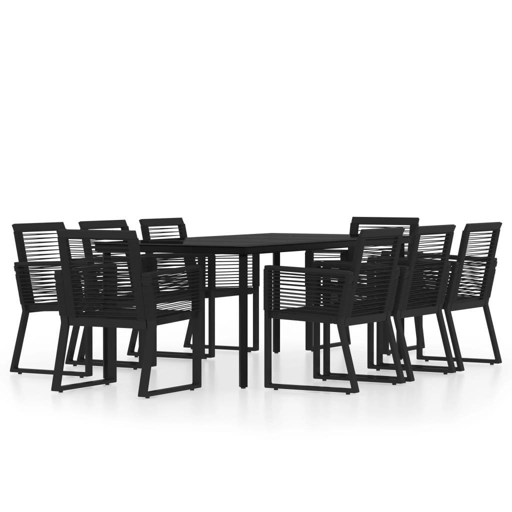 Dining Set | Black | Powder-coated steel, glass, PVC rattan | Large