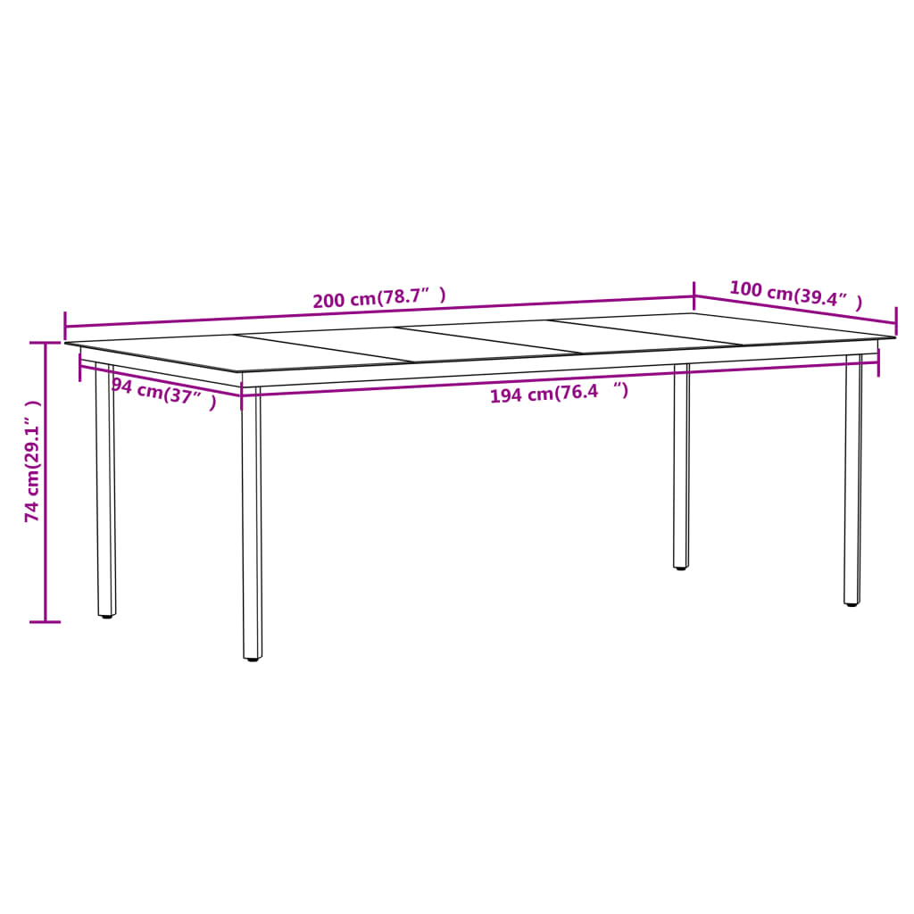 Dining Set | Black | Powder-coated steel, glass, PVC rattan | Large