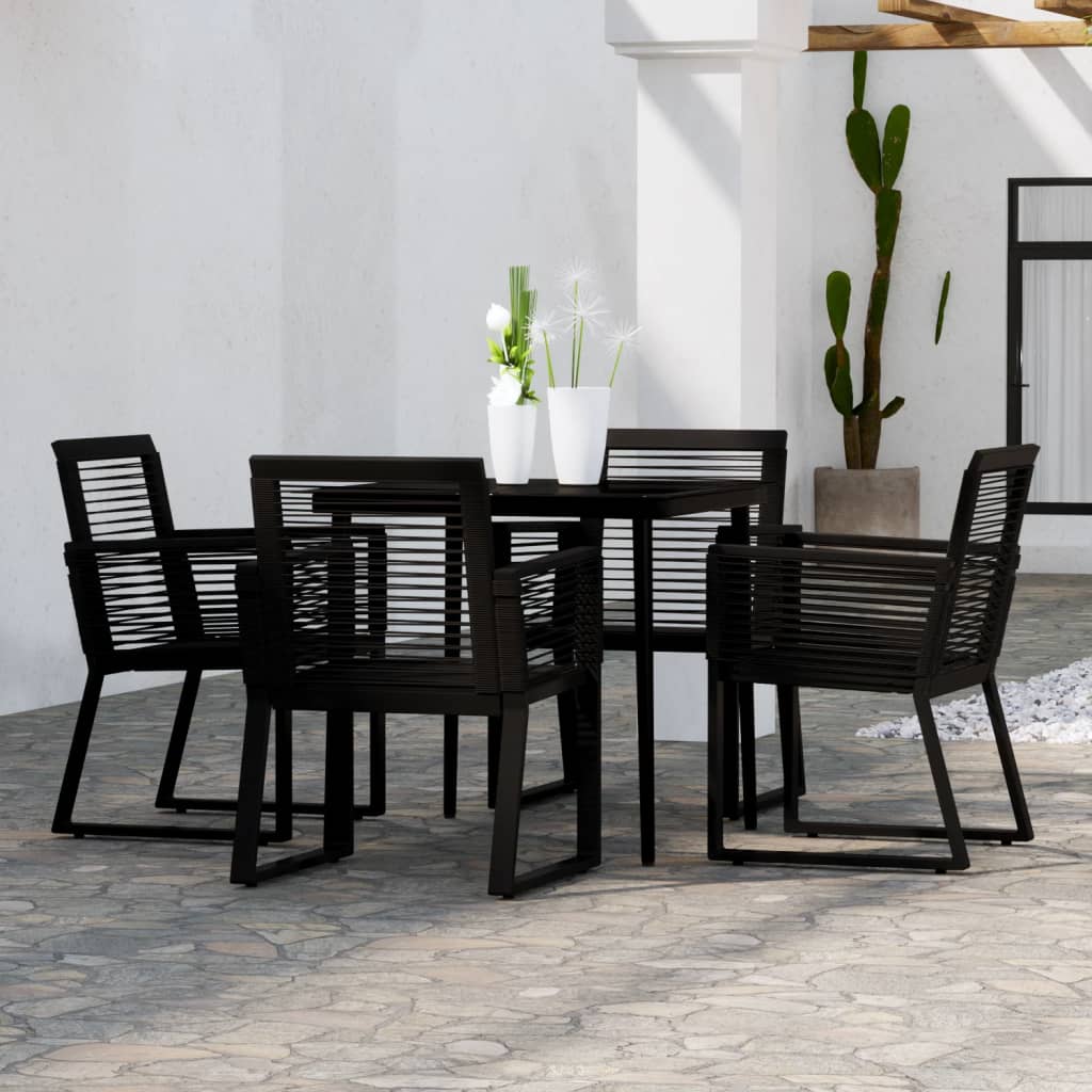 Dining Set | Black | Powder-coated steel, glass, PVC rattan