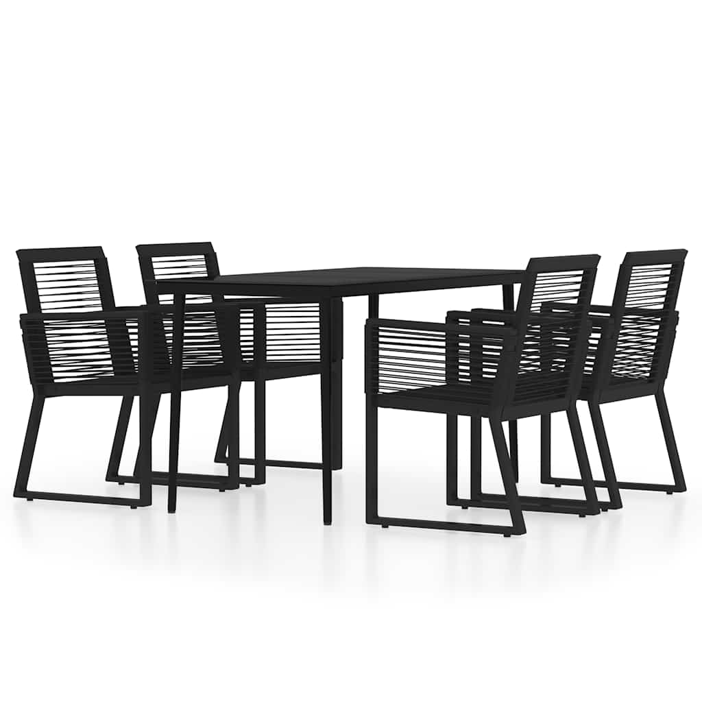 Dining Set | Black | Powder-coated steel, glass, PVC rattan | Medium