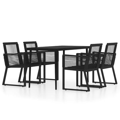Dining Set | Black | Powder-coated steel, glass, PVC rattan | Medium