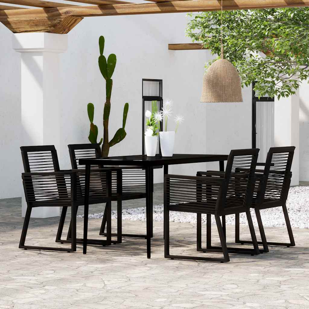 Dining Set | Black | Powder-coated steel, glass, PVC rattan | Medium