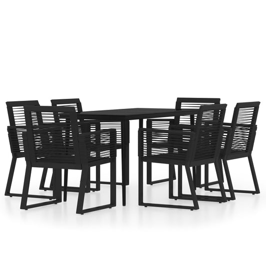 Dining Set | Black | Powder-coated steel, glass, PVC rattan | 7 Piece