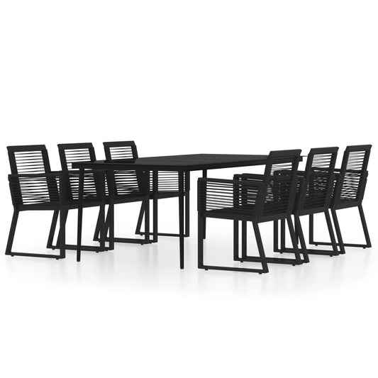 Dining Set | Black | Powder-coated steel, glass, PVC rattan