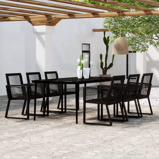 Dining Set | Black | Powder-coated steel, glass, PVC rattan