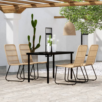 Dining Set | Black, Oak | Powder-coated Steel, Glass Tabletop, PE Rattan