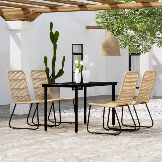 Dining Set | Black, Oak | Powder-coated Steel, Glass Tabletop, PE Rattan