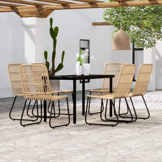 Dining Set | Oak and Black | PE Rattan, Powder-Coated Steel, Glass