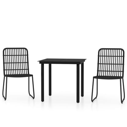 Dining Set | Black | Powder-coated steel, glass, PE rattan