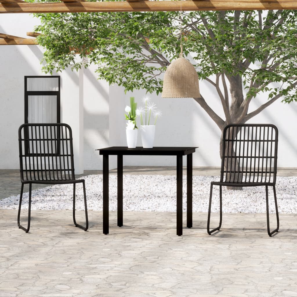 Dining Set | Black | Powder-coated steel, glass, PE rattan