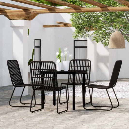 Dining Set | Black | Powder-coated steel, PE rattan, Glass | 5 Piece Set