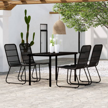 Dining Set | Black | Powder-Coated Steel, PE Rattan, Glass | 5 Piece Set