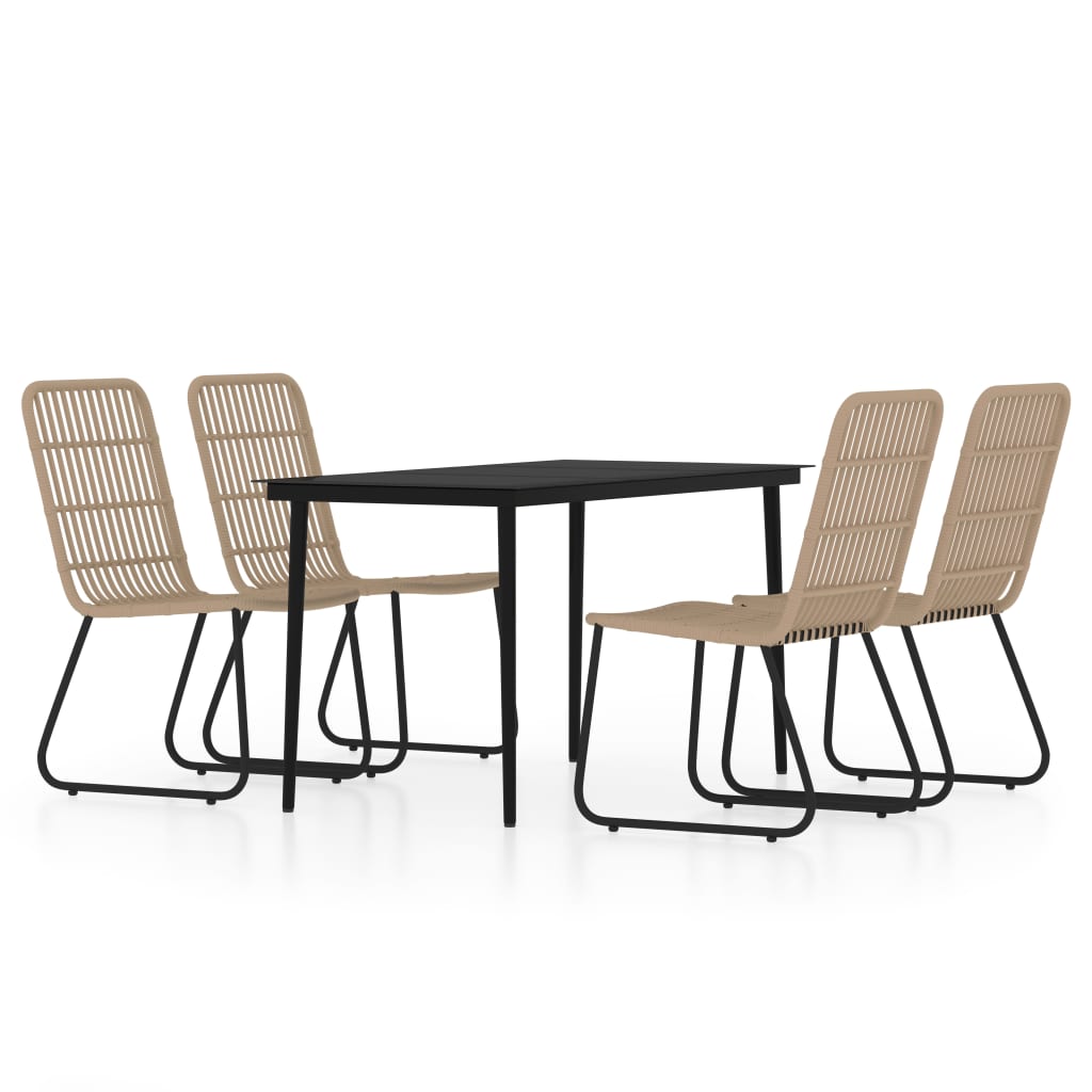 Dining Set | Oak and black | PE rattan, powder-coated steel, glass