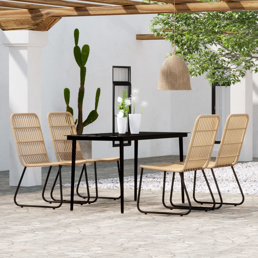 Dining Set | Oak and black | PE rattan, powder-coated steel, glass