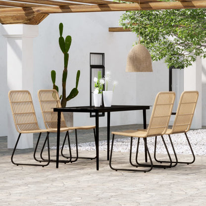 Dining Set | Oak and black | PE rattan, powder-coated steel, glass
