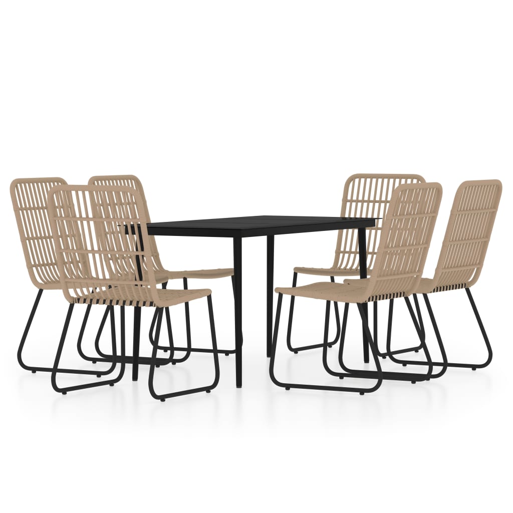 Dining Set | Black | PE rattan, powder-coated steel | 7 Piece Set