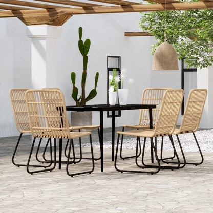 Dining Set | Black | PE rattan, powder-coated steel | 7 Piece Set