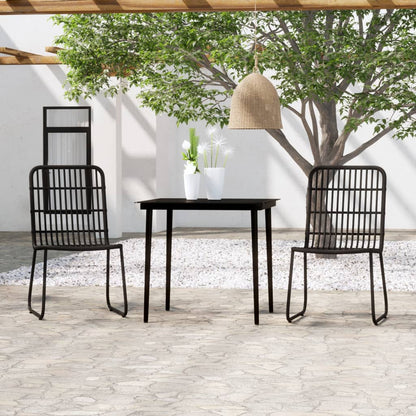 Dining Set | Black | PE rattan, powder-coated steel, glass | Medium