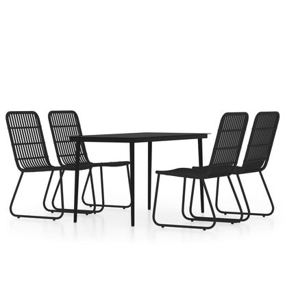 Dining Set | Black | Powder-coated steel, glass, PE rattan