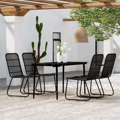 Dining Set | Black | Powder-coated steel, glass, PE rattan