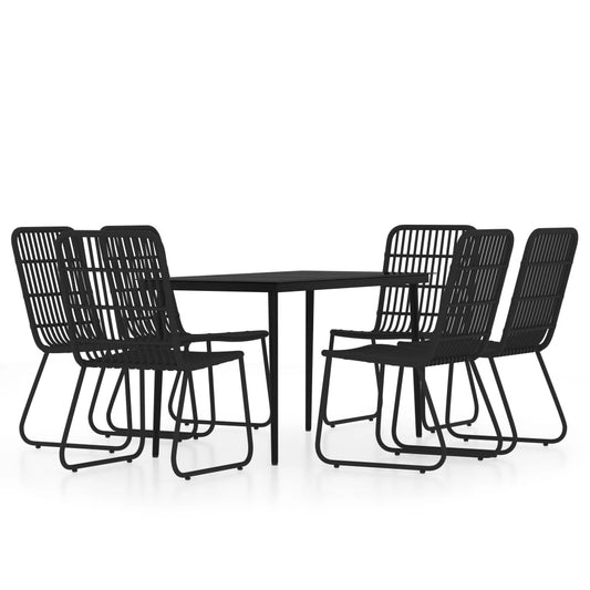 Dining Set | Black | Powder-coated steel, PE rattan, glass | Medium
