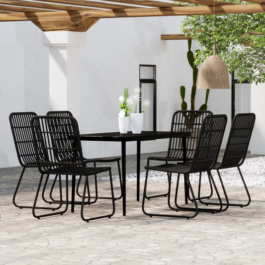 Dining Set | Black | Powder-coated steel, PE rattan, glass | Medium