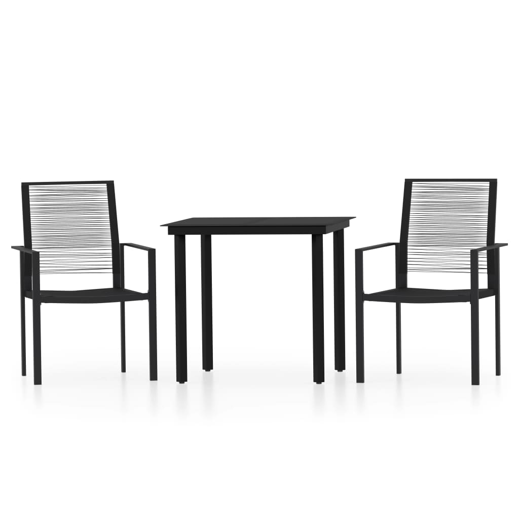 Dining Set | Black | Powder-coated steel, PVC hollow rattan, glass