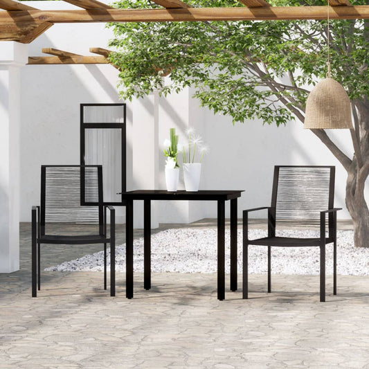 Dining Set | Black | Powder-coated steel, PVC hollow rattan, glass