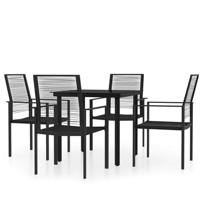 Dining Set | Black | Powder-Coated Steel, PVC hollow rattan, Glass