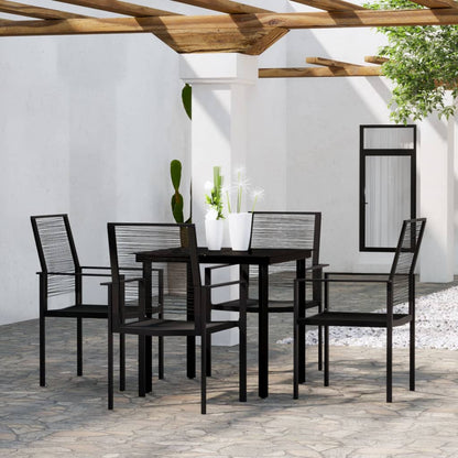 Dining Set | Black | Powder-Coated Steel, PVC hollow rattan, Glass