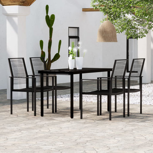 Dining Set | Black | Powder-coated steel, PVC hollow rattan, glass