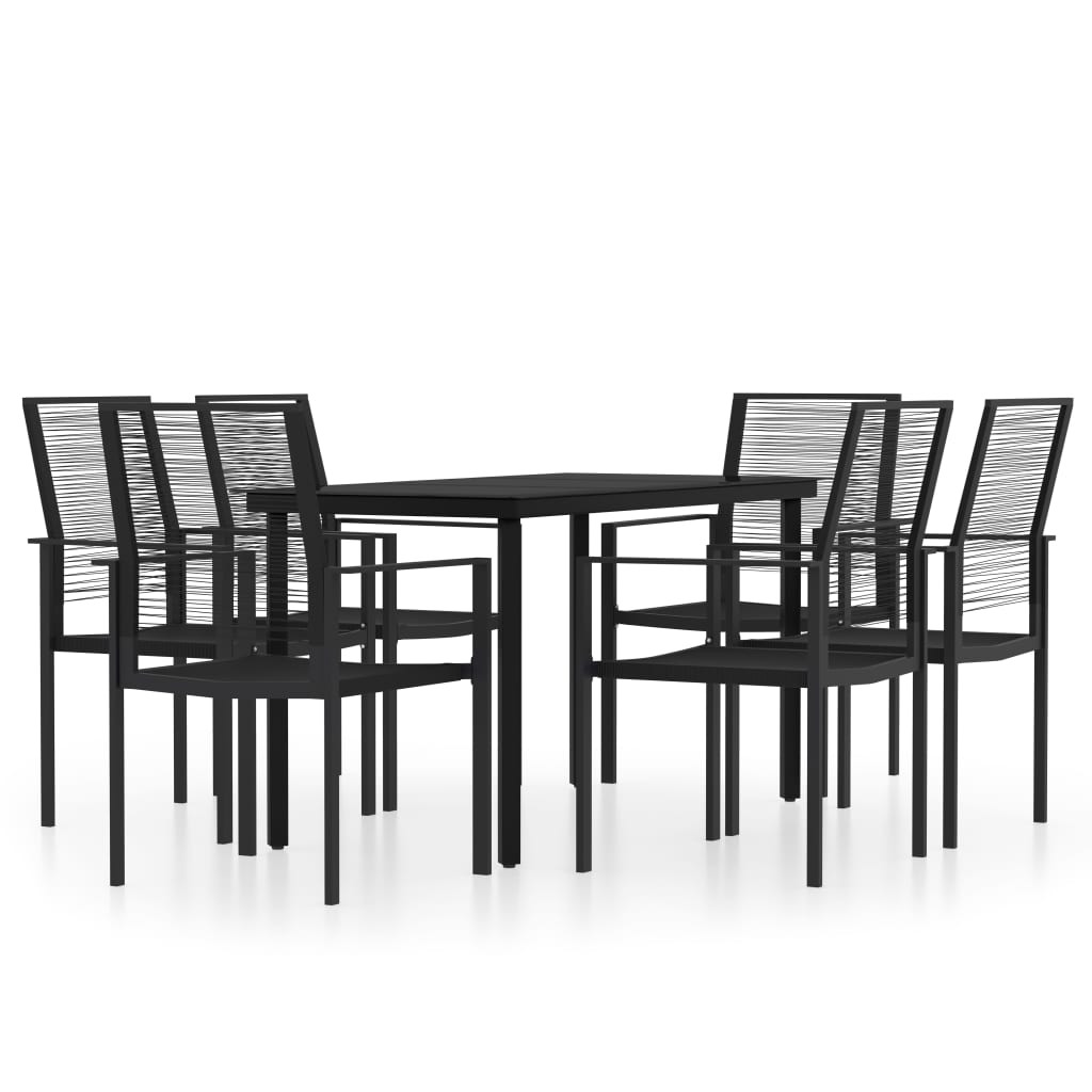 Dining Set | Black | Powder-coated steel, glass, PVC hollow rattan