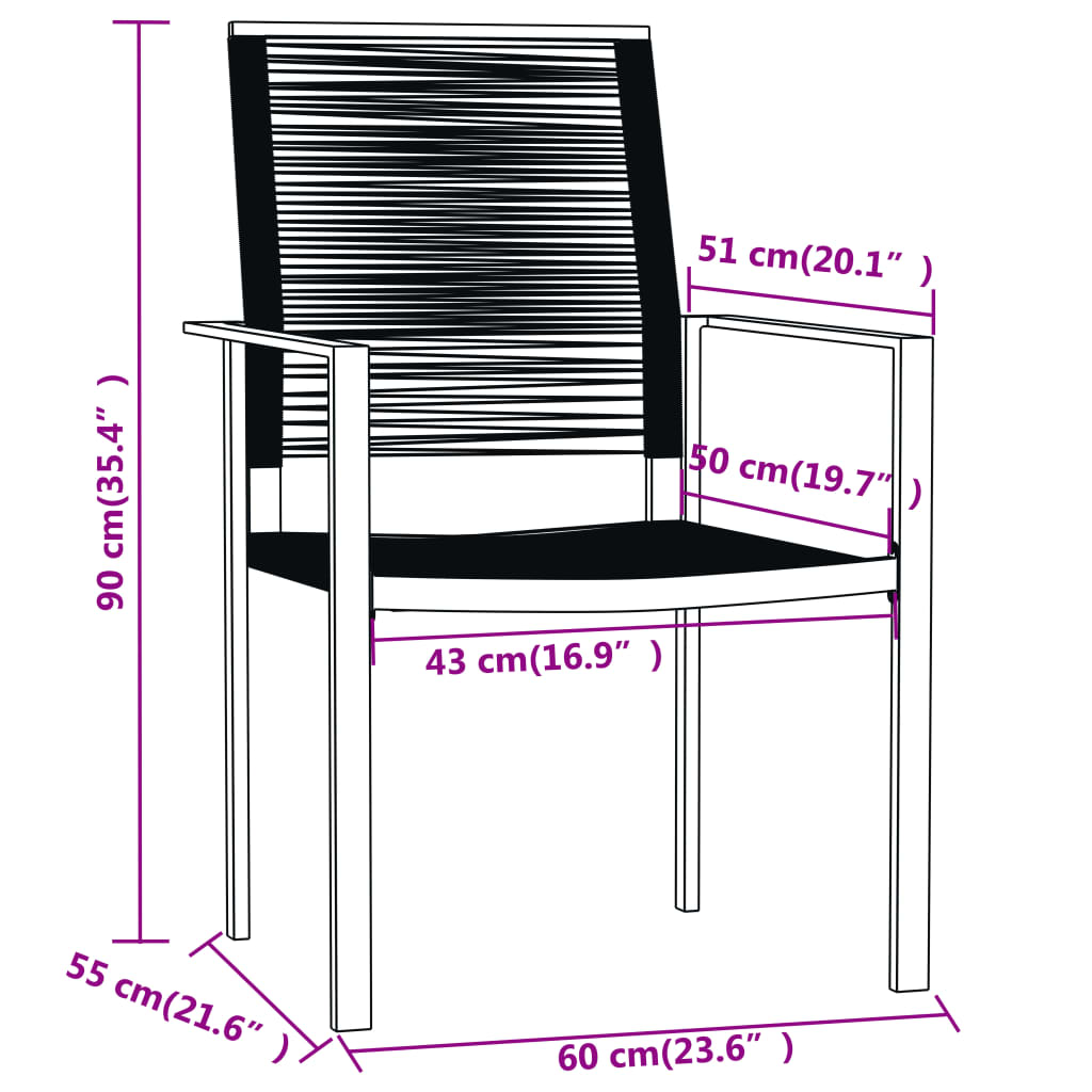 Dining Set | Black | Powder-coated steel, glass, PVC hollow rattan