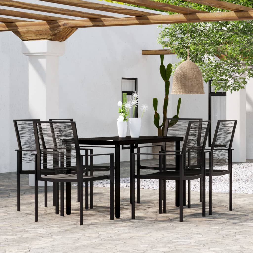 Dining Set | Black | Powder-coated steel, glass, PVC hollow rattan