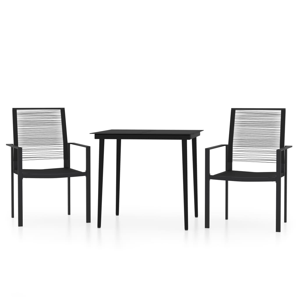 Dining Set | Black | Powder-Coated Steel, Glass, PVC Hollow Rattan