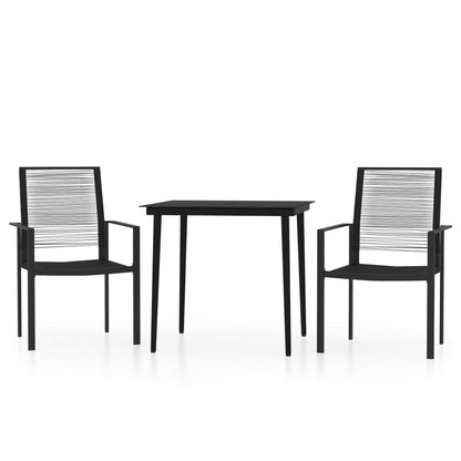 Dining Set | Black | Powder-Coated Steel, Glass, PVC Hollow Rattan