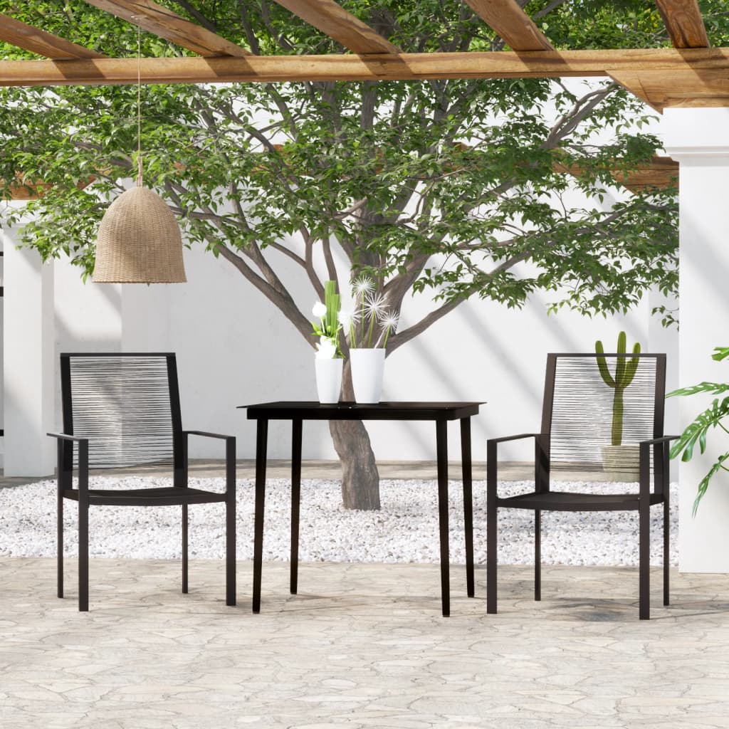Dining Set | Black | Powder-Coated Steel, Glass, PVC Hollow Rattan