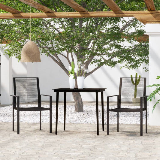Dining Set | Black | Powder-Coated Steel, Glass, PVC Hollow Rattan