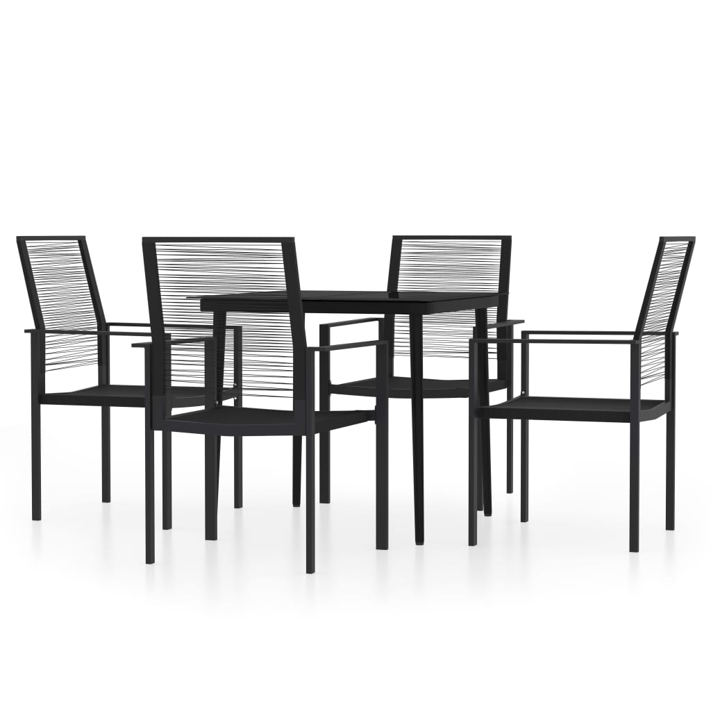 Dining Set | Black | Powder-coated steel, Glass, PVC hollow rattan
