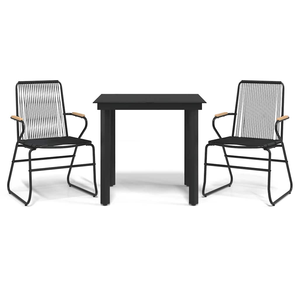 3 Piece Garden Dining Set Black PVC Rattan